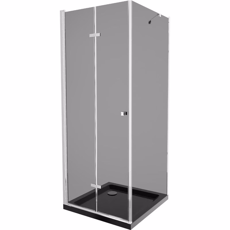 MEXEN/S - Lima sprchovací kút zalamovacie dvere 80 x 80, grafit, chróm + Flat čierna vanička so sifónom 856-080-080-01-40-4070