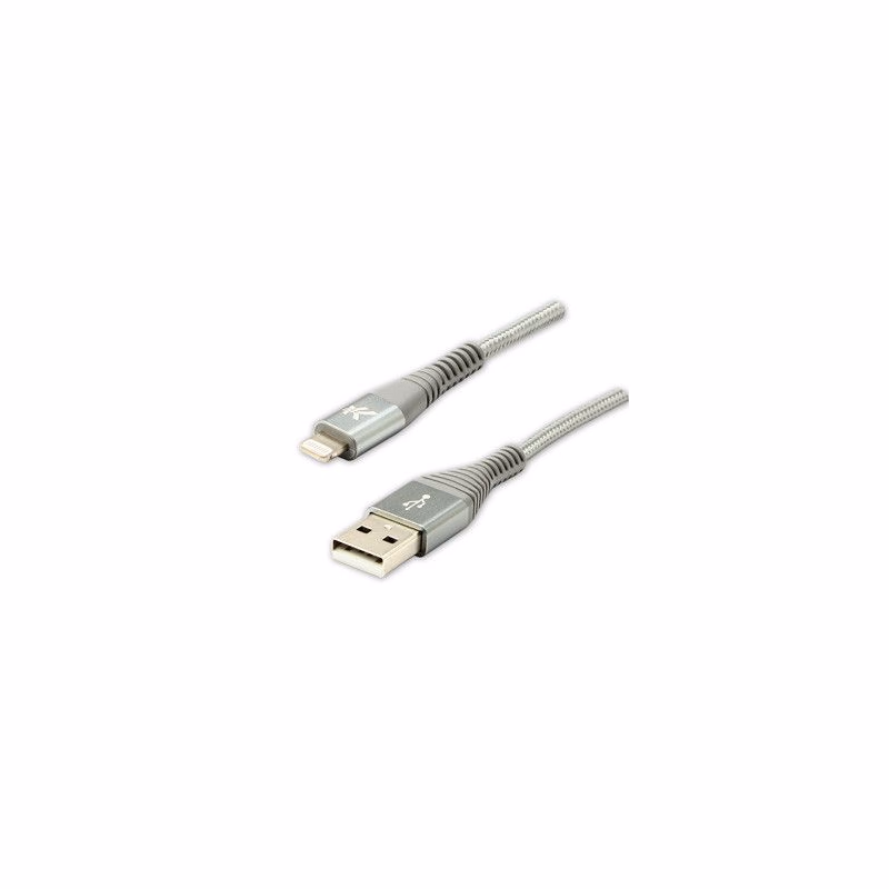 Logo USB kábel (2.0), USB A samec - Apple Lightning samec, 1m, MFi certifikácia, 5V/2,4A, strieborný, box, nylonové opletenie, hli