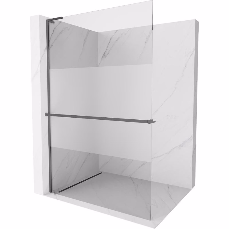 MEXEN/S - Kioto+ L Sprchová zástena WALK-IN s poličkou a držiakom uterákov 90 x 200, transparent/dekor, grafit metal 800-090-123-95-35