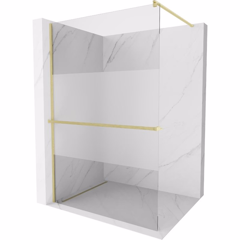 MEXEN/S - Kioto+ Sprchová zástena WALK-IN s poličkou a držiakom uterákov 110 x 200, transparent/dekor, zlatá kartáčovaná 800-110-121-55-35