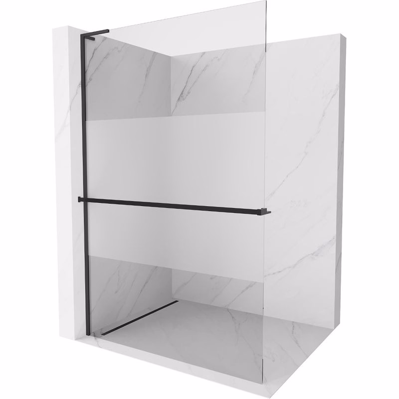 MEXEN/S - Kioto+ L Sprchová zástena WALK-IN s poličkou a držiakom uterákov 100 x 200, transparent/dekor, čierna - 800-100-123-70-30 800-100-123-70-35