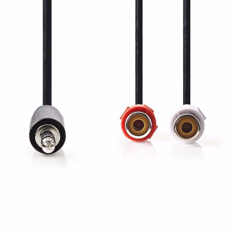 Nedis CAGB22250BK02 - Stereofónny Audio Kábel | 3,5mm Zástrčka - 2x RCA Zásuvka | 0,2 m | Čierna farba