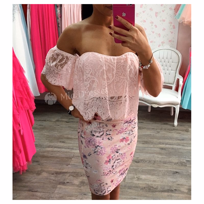 Parisse Svetloružový čipkovaný crop top Veľkosť: UNI