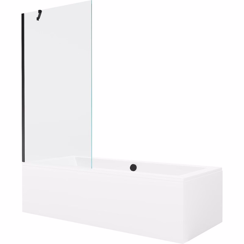 MEXEN/S - Cube obdĺžniková vaňa 170 x 80 cm s panelom + vaňová zástena 90, transparent, čierna 550517080X9509000070
