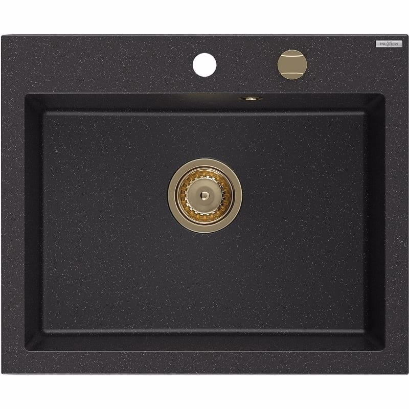 MEXEN/S MEXEN/S - Elix granitový drez 1-miska 600 x 500 mm, čierna/strieborná metalík, sifón zlatá 6525601005-73-G