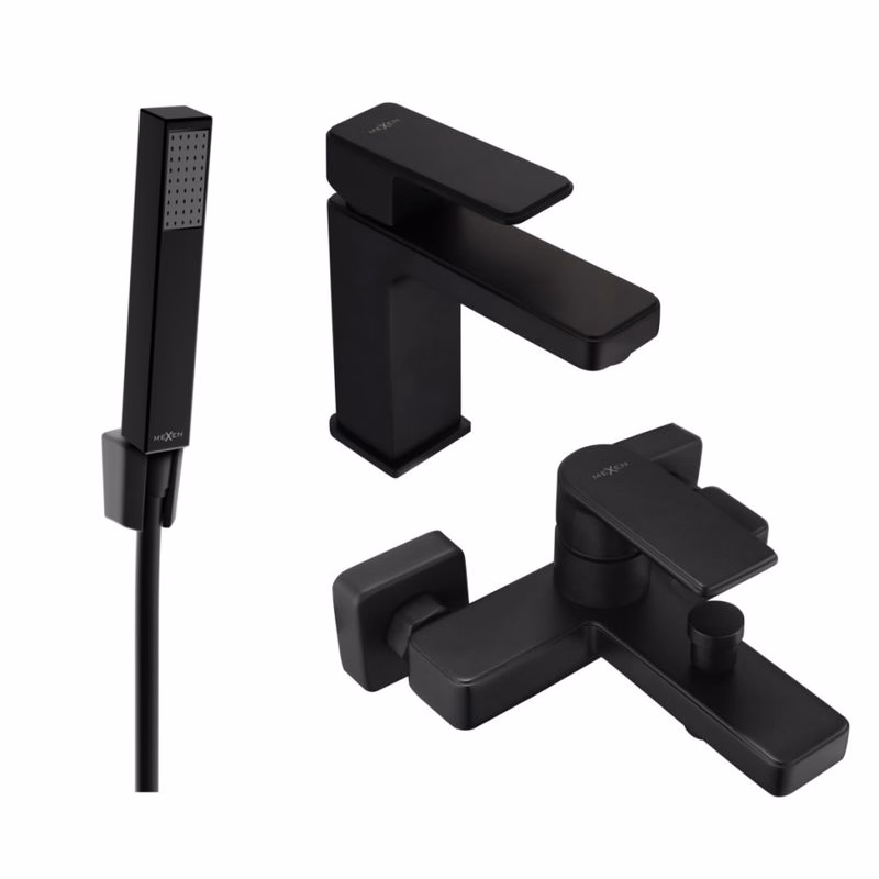 MEXEN/S - Mino R77 SET umývadlová batéria + vaňové s príslušenstvom, čierna 72403R77-70