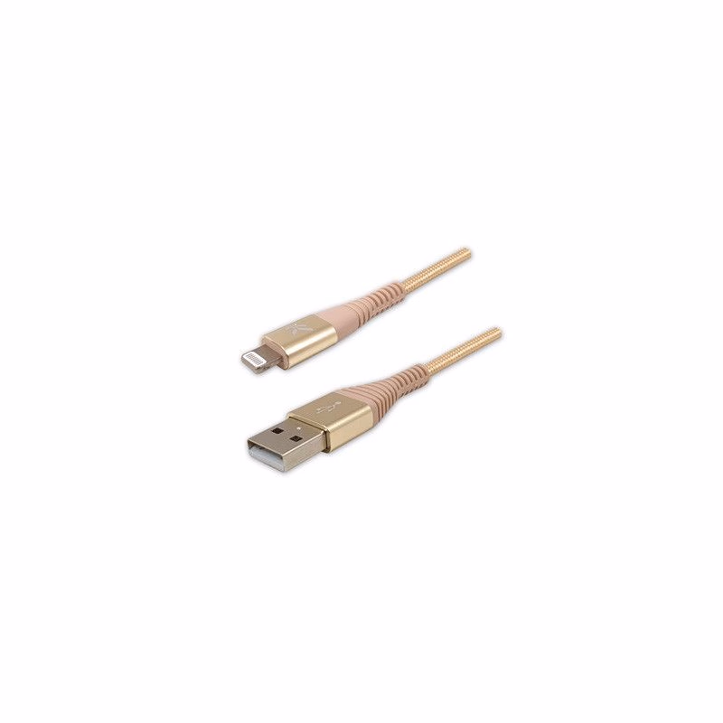 Logo USB kábel (2.0), USB A samec - Apple Lightning samec, 1m, MFi certifikácia, 5V/2,4A, zlatý, box, nylonové opletenie, hliníkový