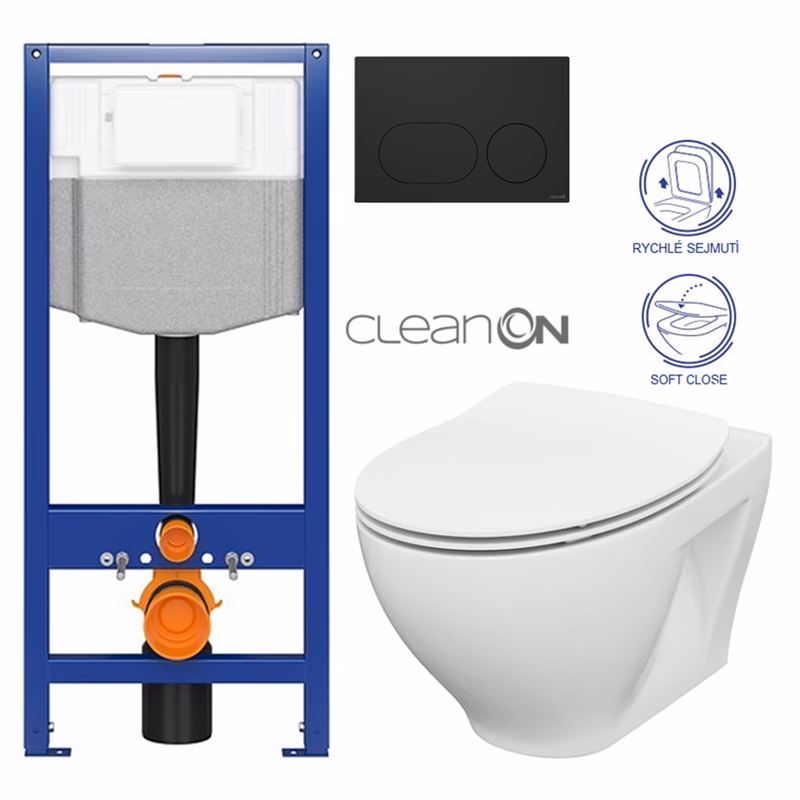 CERSANIT predstenový inštalačný systém s čiernym tlačidlom K97-0637 + WC CERSANIT CLEANON MODUO + SEDADLO K97-526 0637 MO1