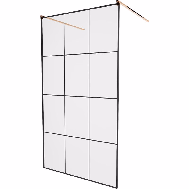 MEXEN/S - KIOTO samostatne stojaca sprchová zástena 110 x 200, transparent/čierna vzor 8 mm, růžové zlato 800-110-002-60-77