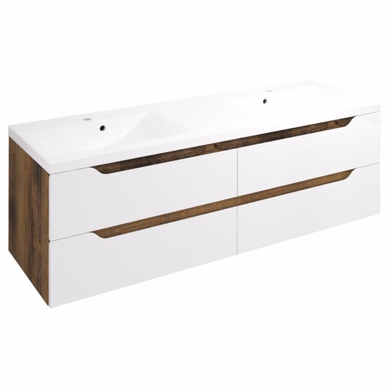 SAPHO - WAVE dvojumývadlová skrinka 149,7x50x47,8cm, biela/dub collingwood WA150-3019