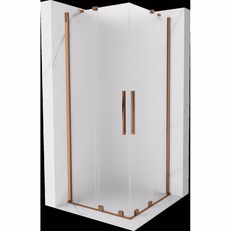 MEXEN/S - Velar Duo sprchovací kút, posuvné dvere 90 x 90, dekor, ružové zlato 871-090-090-32-60