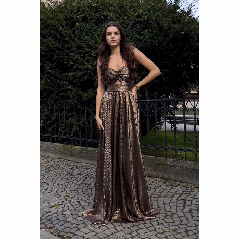 Eva & Lola Bronzové lesklé spoločenské šaty Veľkosť: L