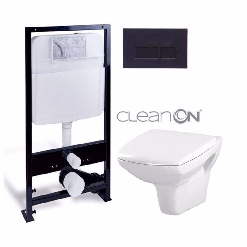 PRIM predstenový inštalačný systém s čiernym tlačidlom 20/0044 + WC CERSANIT CLEANON CARINA + SEDADLO PRIM_20/0026 44 CA2