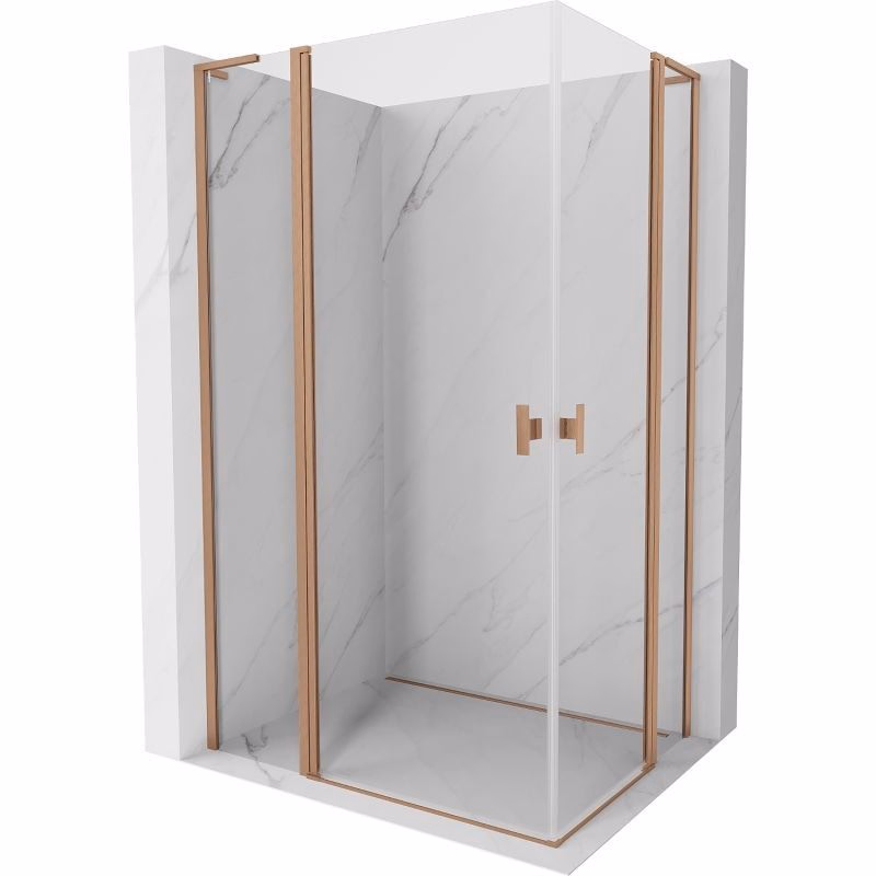 MEXEN/S - Mist L Duo sprchovací kút dvere krídlové 110 x 90, transparent, meď kartáčovaná 8A4L-110-090-65-00
