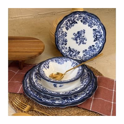 24-dielna jedálenská súprava, biela/modrá, porcelán 667PRS1163