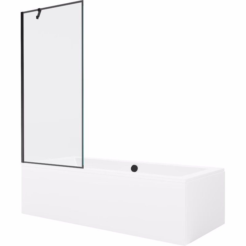 MEXEN/S - Cube obdĺžniková vaňa 180 x 80 cm s panelom + vaňová zástena 80, čierna vzor 550518080X9508007070