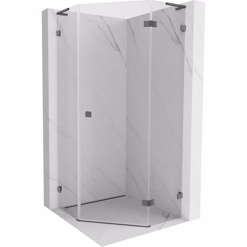 MEXEN/S - Lunar L sprchový kút päťboký krídlový pravá 80x80, transparent, grafit kartáčovaná 831L-080P-080L-66-00-P