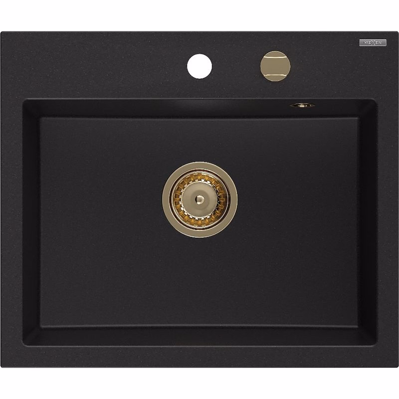 MEXEN/S MEXEN/S - Oscar granitový drez 580 x 490 mm, čierna, zlatý sifón 6519581000-77-G