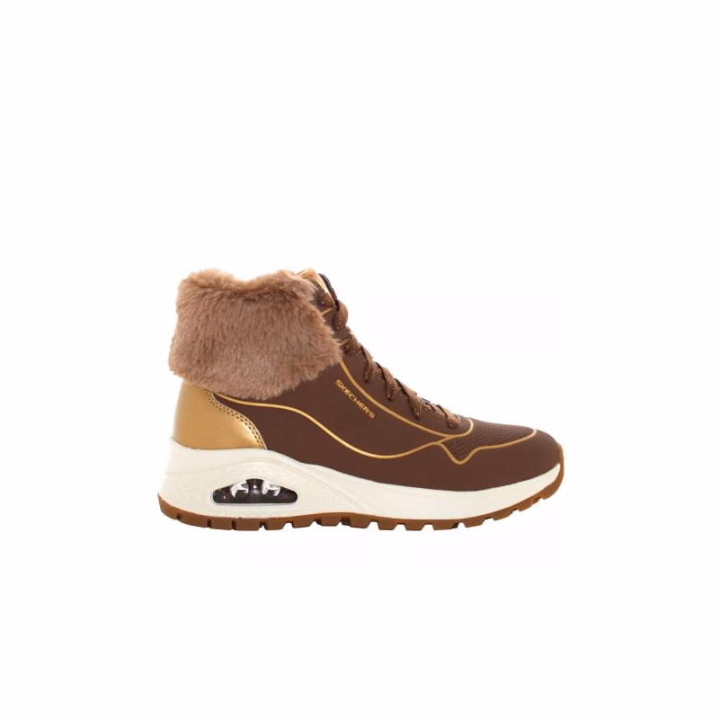 Dámske členkové zimné topánky SKECHERS Uno Rugged Zip Up taupe gold