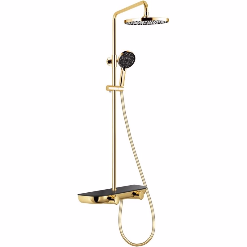 MEXEN - Axis Sprchový stĺp s dažďovou sprchou a batériou, zlatá/čierna 78112-75