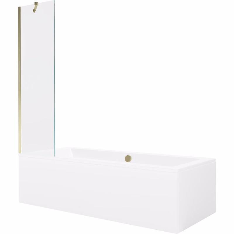 MEXEN/S - Cube obdĺžniková vaňa 180 x 80 cm s panelom + vaňová zástena 50, transparent, zlatá 550518080X9505000050