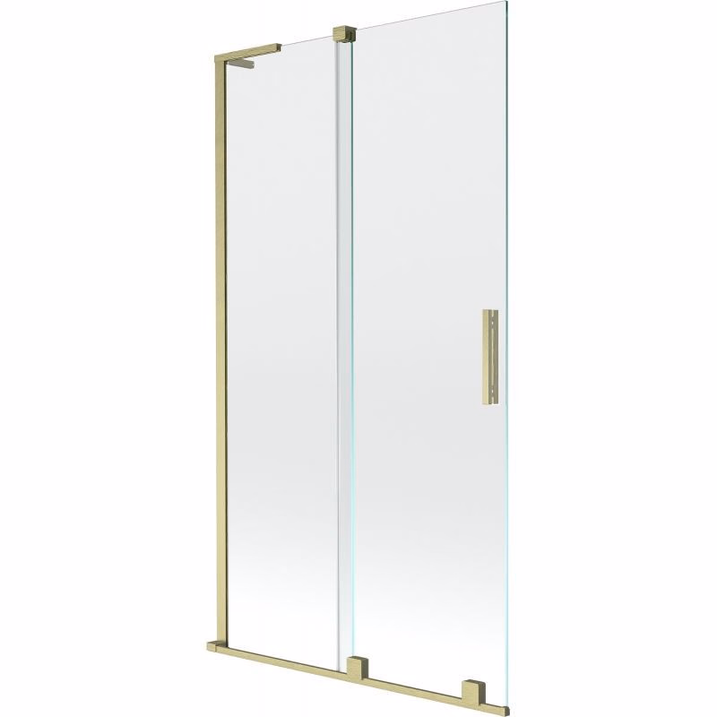 MEXEN/S - Velar L dvojkrídlová posuvná vaňová zástena 100 x 150, transparent, zlatá kartáčovaná 896-100-003-01-55