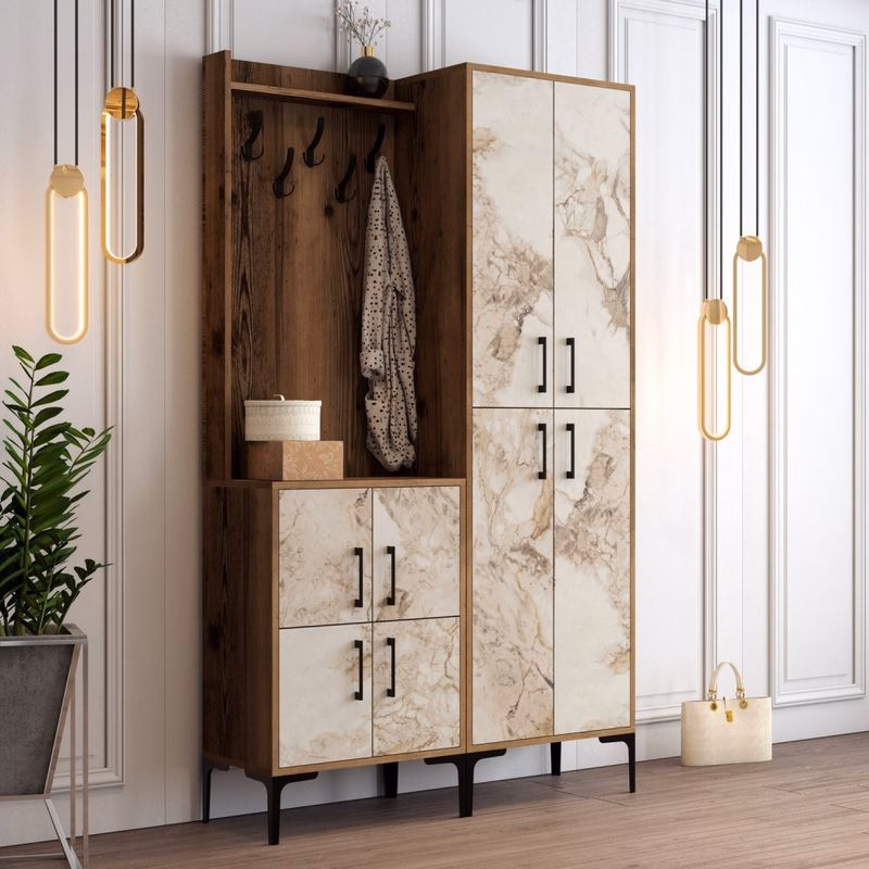 Predsieňová stena Berlin BA - Walnut, White Marble