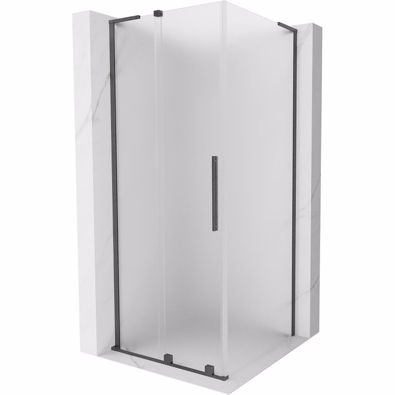 MEXEN/S - Velar L sprchovací kút, posuvné dvere 100 x 100, dekor, grafit kartáčovaná 871-100-100-33-66