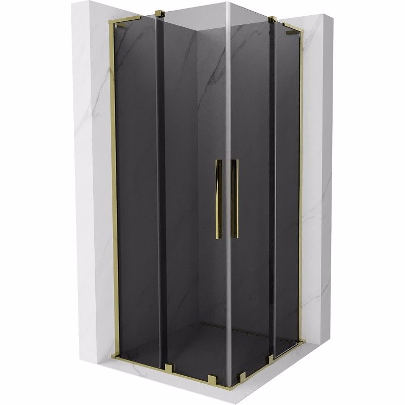 MEXEN/S - Velar L Duo sprchovací kút, posuvné dvere 90 x 90, grafit, zlato 871-090-090-02-43-50