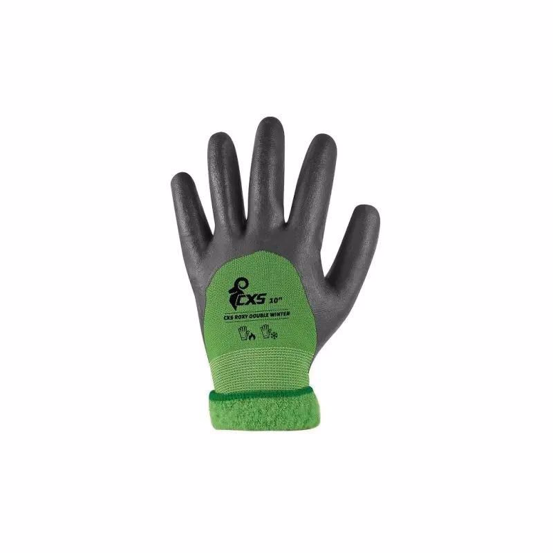 Rukavice CXS DOUBLE ROXY WINTER, zimné, máčané v nitrile, čierno-zelené, veľ. 10
