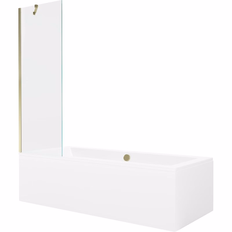MEXEN/S - Cube obdĺžniková vaňa 170 x 80 cm s panelom + vaňová zástena 60, transparent, zlatá 550517080X9506000050