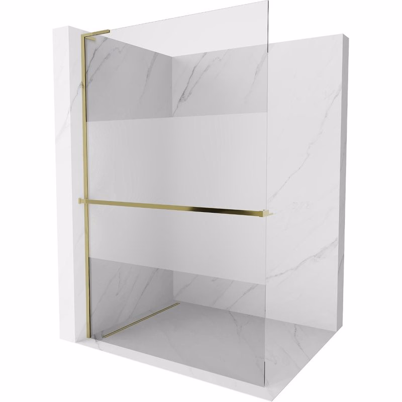 MEXEN/S - Kioto+ L Sprchová zástena WALK-IN s poličkou a držiakom uterákov 70 x 200, transparent/dekor, zlatá 800-070-123-50-35