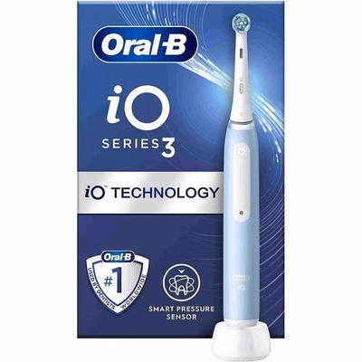 Oral-B iO3 Ice Blue elektrická zubná kefka, magnetická, 3 režimy, časovač, tlakový senzor, modrý