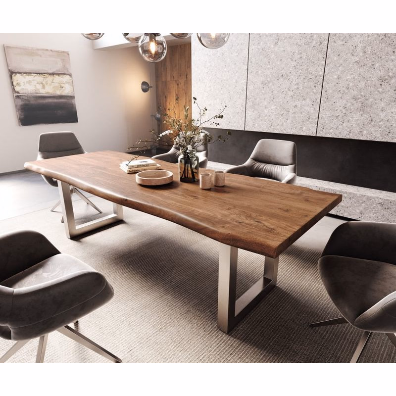 Jedálenský stôl Edge 260x100 XL akácia hnedá nerezová oceľ široký Live