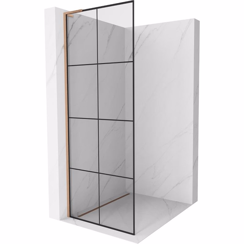 MEXEN/S - Kioto L Sprchová zástena WALK-IN 80 x 200, čierny vzor, meď kartáčovaná 800-080-103-65-77