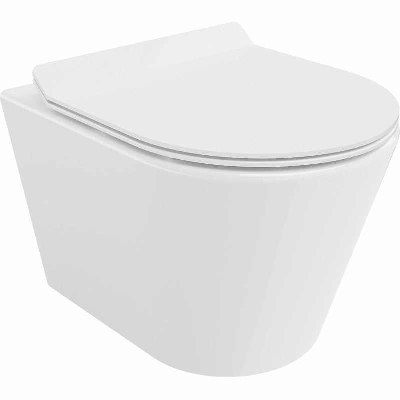 MEXEN/S - Rico Závesná WC misa Rimless Tornado vrátane sedátka s slow slim, duroplast, biela lesk 30720100T
