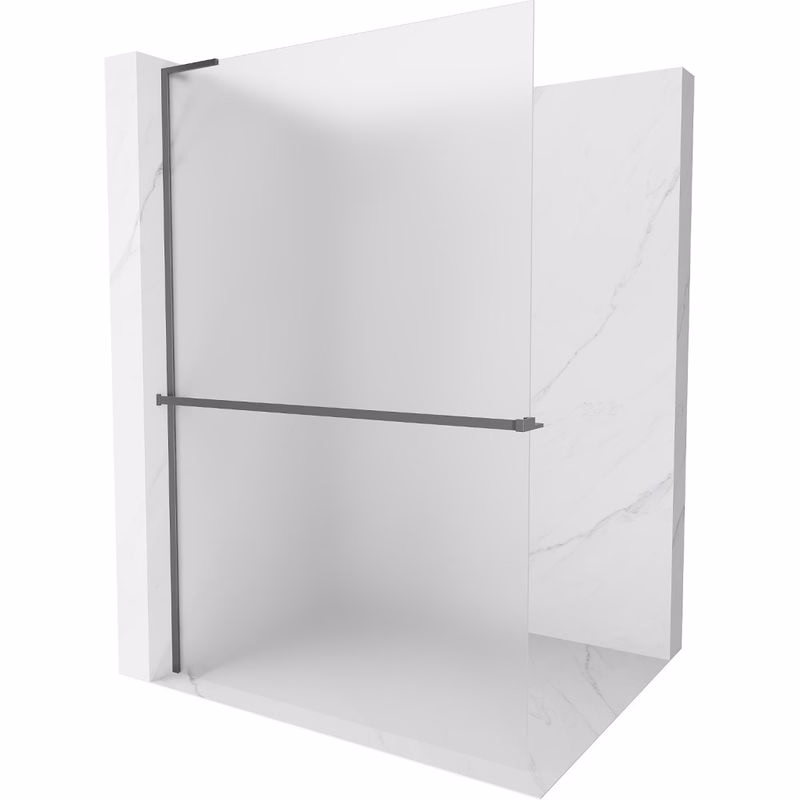 MEXEN/S - Kioto+ L Sprchová zástena WALK-IN s poličkou a držiakom uterákov 80 x 200, dekor, grafit metal 800-080-123-95-30
