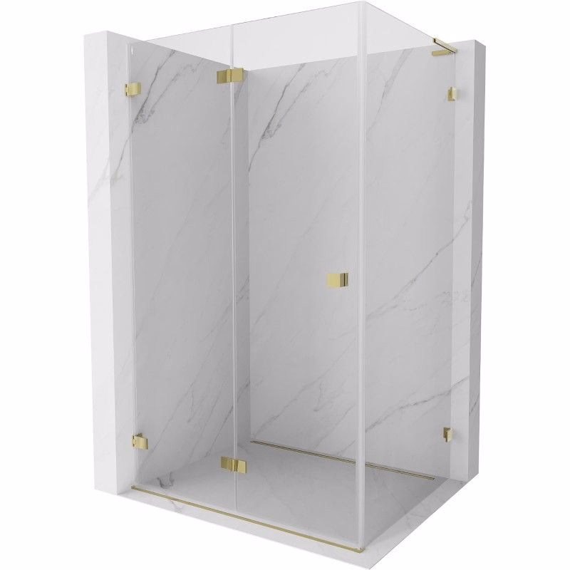MEXEN/S - Lunar-F L sprchový kút skladacie dvere ľavá 90 x 70, transparent, zlato 836L-090-070-50-00-L