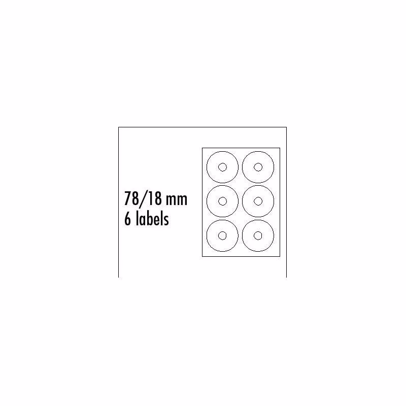 Logo etikety na CD 78/18mm, A4, matné, biele, 6 etiket, 140g/m2, balené po 25 ks, pre inkoustové a laserové tlačiarne