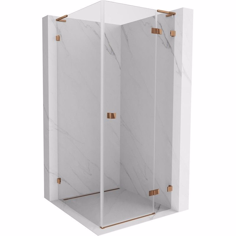 MEXEN/S - Lunar L sprchový kút dvere krídlové pravá 90 x 90, transparent, ružové zlato 834L-090-090-60-00-P