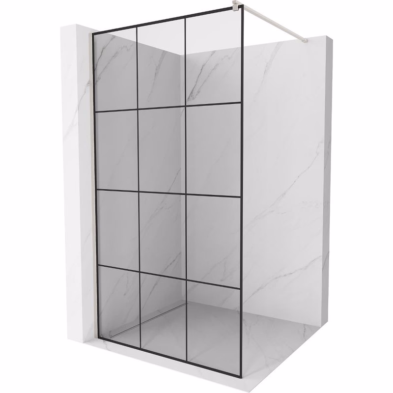 MEXEN/S - Kioto Sprchová zástena WALK-IN 120 x 200, čierny vzor 8 mm, nikel kefovaná 800-120-101-97-77