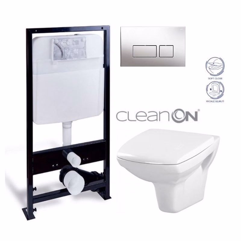 PRIM předstěnový instalační systém s chromovým tlačítkem 20/0041 + WC CERSANIT CLEANON CARINA + SEDADLO PRIM_20/0026 41 CA2