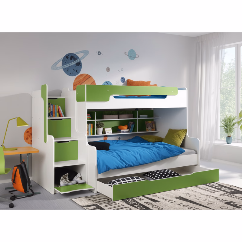 ArtBed Detská poschodová posteľ s roštom HARRY | biela/zelená 120 x 200 cm