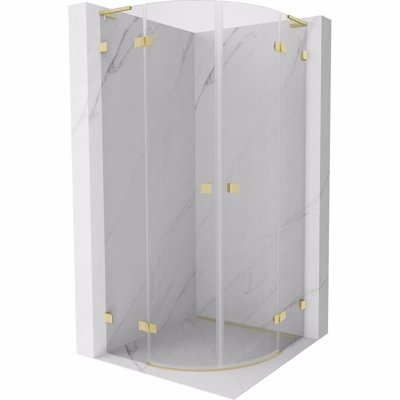 MEXEN/S - Lunar L sprchový kút štvrťkruh krídlový 90 x 90, transparent, zlato kartáčovaná 833L-090L-090P-55-00