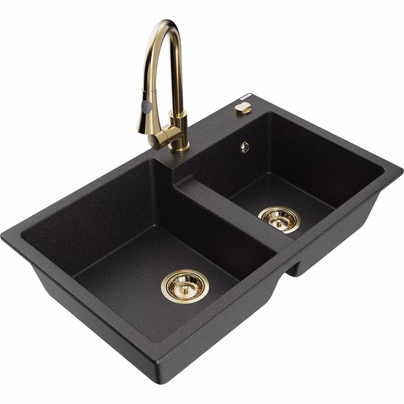 MEXEN/S MEXEN/S - Tomas granitový drez 2-bowl vrátane batérie Elia, čierna/strieborná metalík 6516-73-670101-50