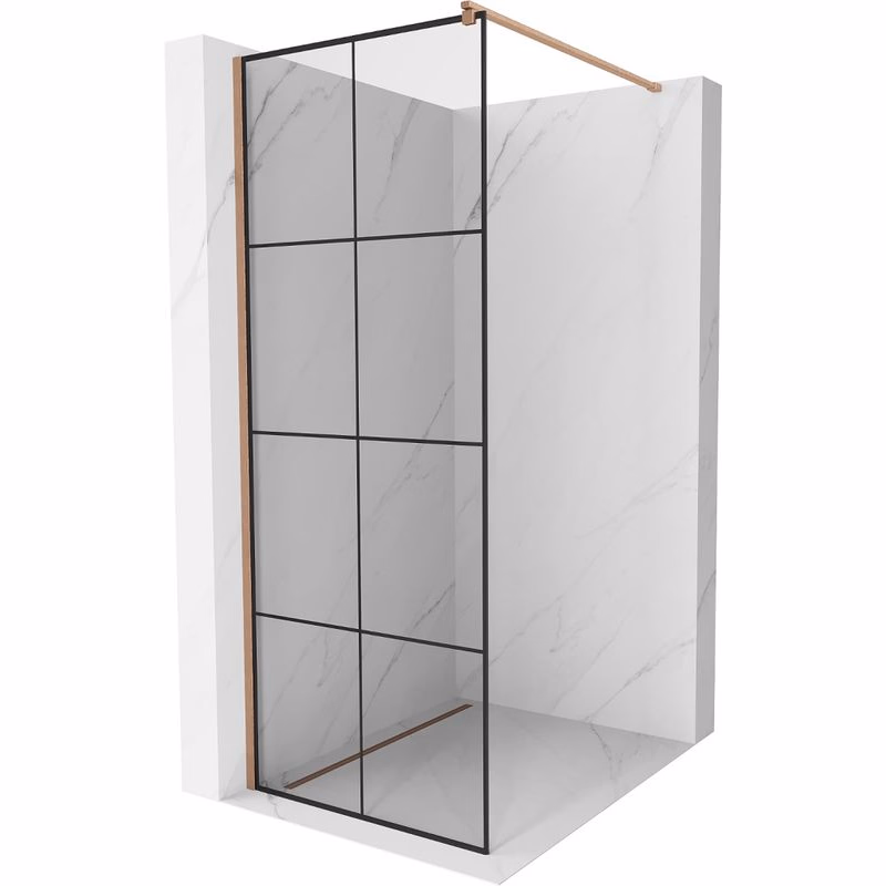 MEXEN/S - Kioto Sprchová zástena WALK-IN 70 x 200, čierny vzor 8 mm, meď kartáčovaná 800-070-101-65-77