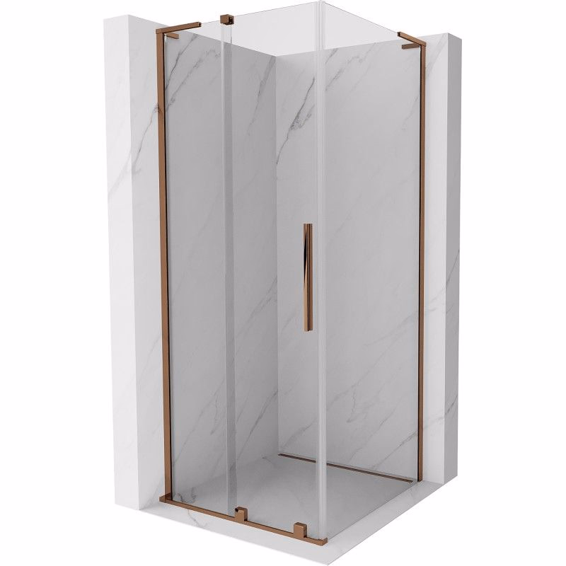 MEXEN/S - Velar L sprchovací kút, posuvné dvere 120 x 120, transparent, ružové zlato 871-120-120-03-60
