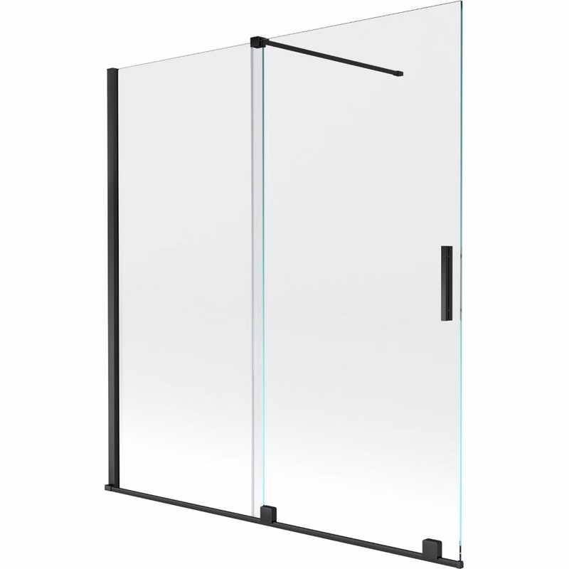 MEXEN/S - Velar Dvojkrídlová posuvná vaňová zástena 150 x 150, transparent, čierna 896-150-000-01-70