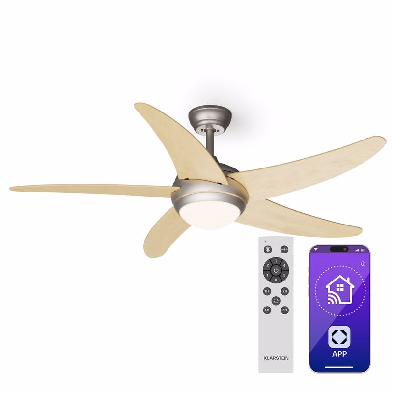 Klarstein Bolero 2 v 1 Smart, stropný ventilátor, Ø 132 cm, svetlo 55 W, diaľkové ovládanie, ovládanie cez aplikáciu, 2 smery chodu
