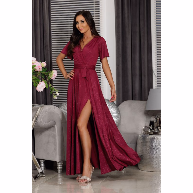 Elizabeth Collection Malinové trblietavé šaty s rozparkom Veľkosť: S